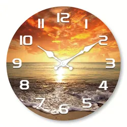 Horloge Murale Décorative en Bois, 1 Pièce, Design Mer, Plage, Néon, Coucher de Soleil, Silays euse, Salon, Chambre, Déco