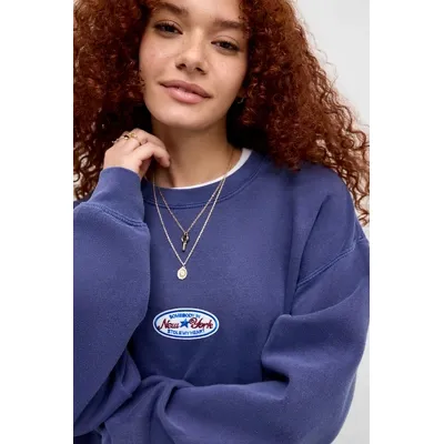 UO NY Badge Sweatshirt - Navy S at Urban Outfitters
