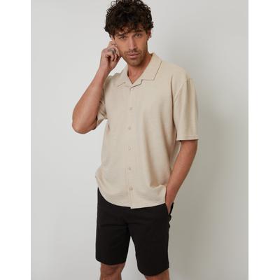 Stone Textured Revere Collar Short Sleeve Shirt