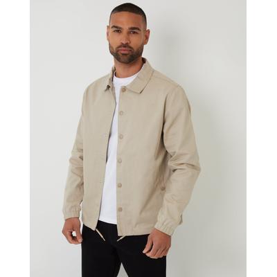 Threadbare Men's Stone Cotton Twill Lightweight Collared Jacket