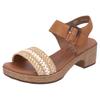 Sandalette REMONTE, Damen, Gr. 39, braun (braun, natur, weiß), Glattleder, Lederimitat, Flechtoptik, feminin, Schuhe Riemchensandale, Blockabsatz, Plateau, Sandale, Sommerschuh mit Bandage in Bastoptik