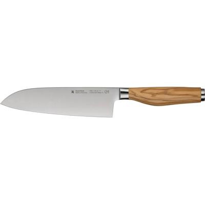 Santokumesser WMF "Grand Wood", edelstahl, braun, Gesamtlänge 32cm Klingenlänge 18cm, Spezialklingenstahl, Kochmesser, 18 cm, Olivenholzgriff, handgeschmiedeter Spezialklingenstahl