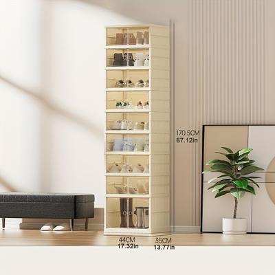TEMU Foldable Shoe Rack (suitable For Closets) Made Of Plastic, Transparent Shoe Storage Boxes That Stacked, With Doors, Easy To Assemble, And A Covered Shoe Cabinet. Image