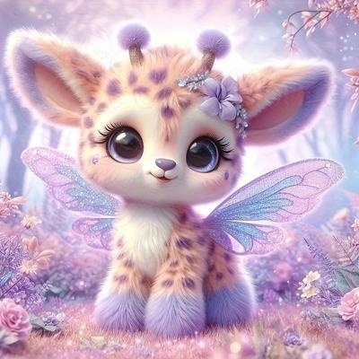 TEMU Giraffe Diy Diamond Art Kit - 5d Round Gem Mosaic Craft, Scene Canvas With Sparkling Flowers For Wall Decor, Home Decoration| Theme|canvas Craft, Giraffe Decor Image