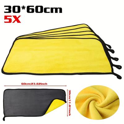 TEMU Set Of 5 Microfiber Car Cleaning Towels, Double-sided Absorbent Plush Cloth For Detailed Car Cleaning, Suitable For Home Cleaning And Car Washing - No Charging Or Batteries Required. Image