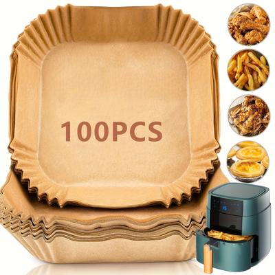 TEMU 100pcs/50pcs Waterproof Paper Liners, , Oil-proof, Parchment Paper, For Air Fryer, Oven, Microwave, Bbq, Outdoor Use, Party, Kitchen Image