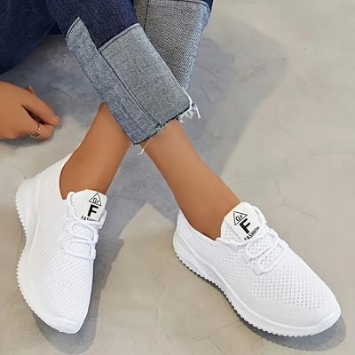 TEMU Breathable Knit Women's Sneakers - Lightweight, Non-slip, Comfortable Running Shoes With Adjustable Laces For Wear, Pink Image