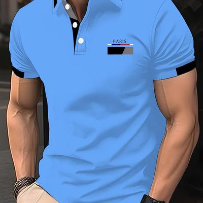 TEMU Men's Casual Summer T-shirt With Paris Print - Short Sleeve, Breathable Polyester, Machine Washable, Casual Occasion, Casual Attire | Parisian Print Top | Machine Washable Shirt Image