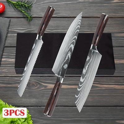 TEMU Chef's Knife Set, 3 Kitchen Knives With Ergonomic Handles, High Carbon Stainless Steel Kitchen Knife Set, Cooking Knife Set For Slicing Meat Vegetable Bread And Fruit Image