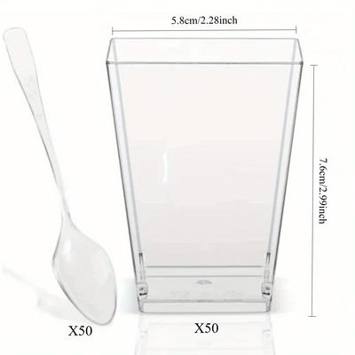TEMU 50 Sets Clear Plastic Dessert Cups & Bowls - Ideal For Cheesecake, Trifle, Mousse, Parfait, Tiramisu, Jelly - Parties & Events, |transparent Cups| Plastic Image
