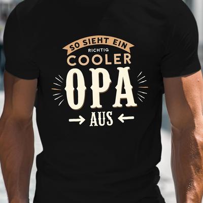 "TEMU Men's Vintage "cool Grandpa" Graphic Tee - Casual Crew Neck Short Sleeve, Lightweight Summer Shirt With Print, Black" Image