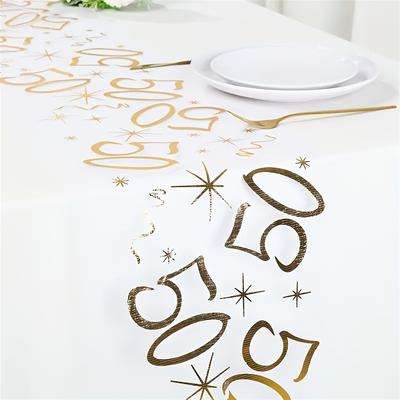 TEMU Happy 50th Birthday Mesh Table Runner Home Dining Room Outdoor Party Decorations, Birthday Party Supplies, , Weddings, Celebration Events Image