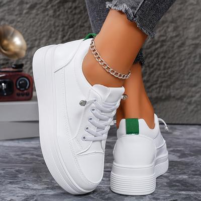 TEMU New Stylish White Platform Sneakers, Versatile And Comfortable Casual Shoes For Women, Breathable And Lightweight Running Shoes. Image