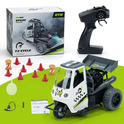 1:16 RC Tricycle Spraying Fog Remote Control Car With LED Light Off-Road Drifting Electronic Car Toy Competitive Game Boys Gift