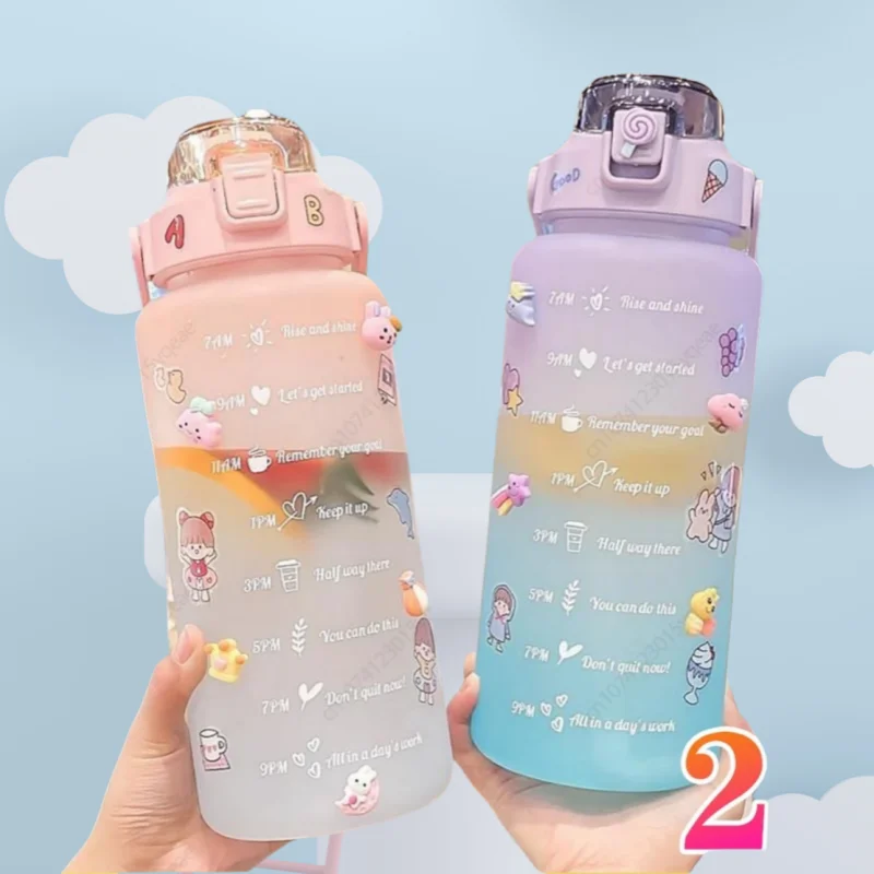 2 Liter Water Bottle Stay Hydrated Motivated Leak proof Plastic Sport Bottle Reminder Times Sports Outdoor Fitness Office Indoor