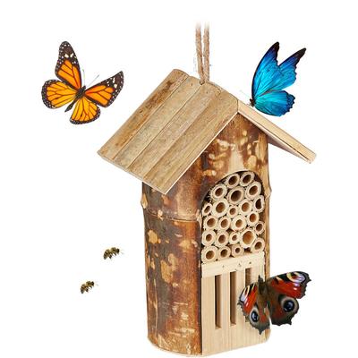 Relaxdays Insektenhotel, Nisthilfe Wildbienen & Schmetterlinge, hängend o. stehend, Garten, HBT: 20 Image