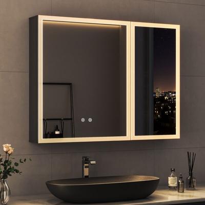 Spiegelschrank Bad mit Beleuchtung Badezimmer Spiegelschrank mit Beleuchtung Schwarz Metall LED Image
