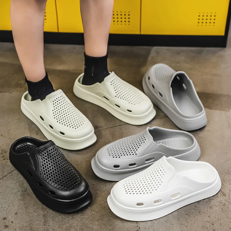 Sommer männer Hausschuhe Outdoor Atmungsaktive Strand Sandalen Plattform Halbe Hausschuhe Leichte Weiche Männer Flip-flops Frauen Garten Schuhe Image