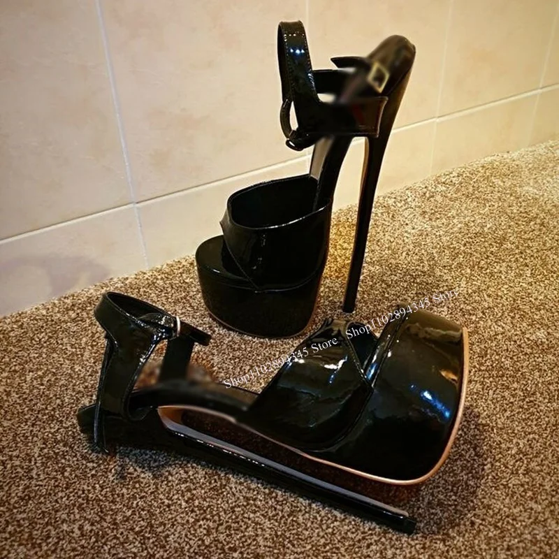 Schwarz Matte Leder Plattform Sandalen Dünne High Heel Peep Toe Mode Sexy Kühlen 2024 Sommer Große Größe Frau Schuhe Zapatillas mujer