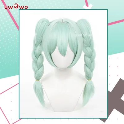 Uwowo v singerr mikku süße hasen frauen cosplay perücke mit pferdes chwänzen hellgrünes haar 45cm Image