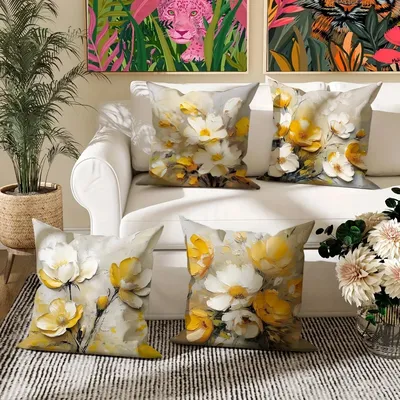 Home Decor Kissenbezug mit gelbem und weißem Blumenmuster, Schlafzimmer, Wohnzimmer, Sofa, Image