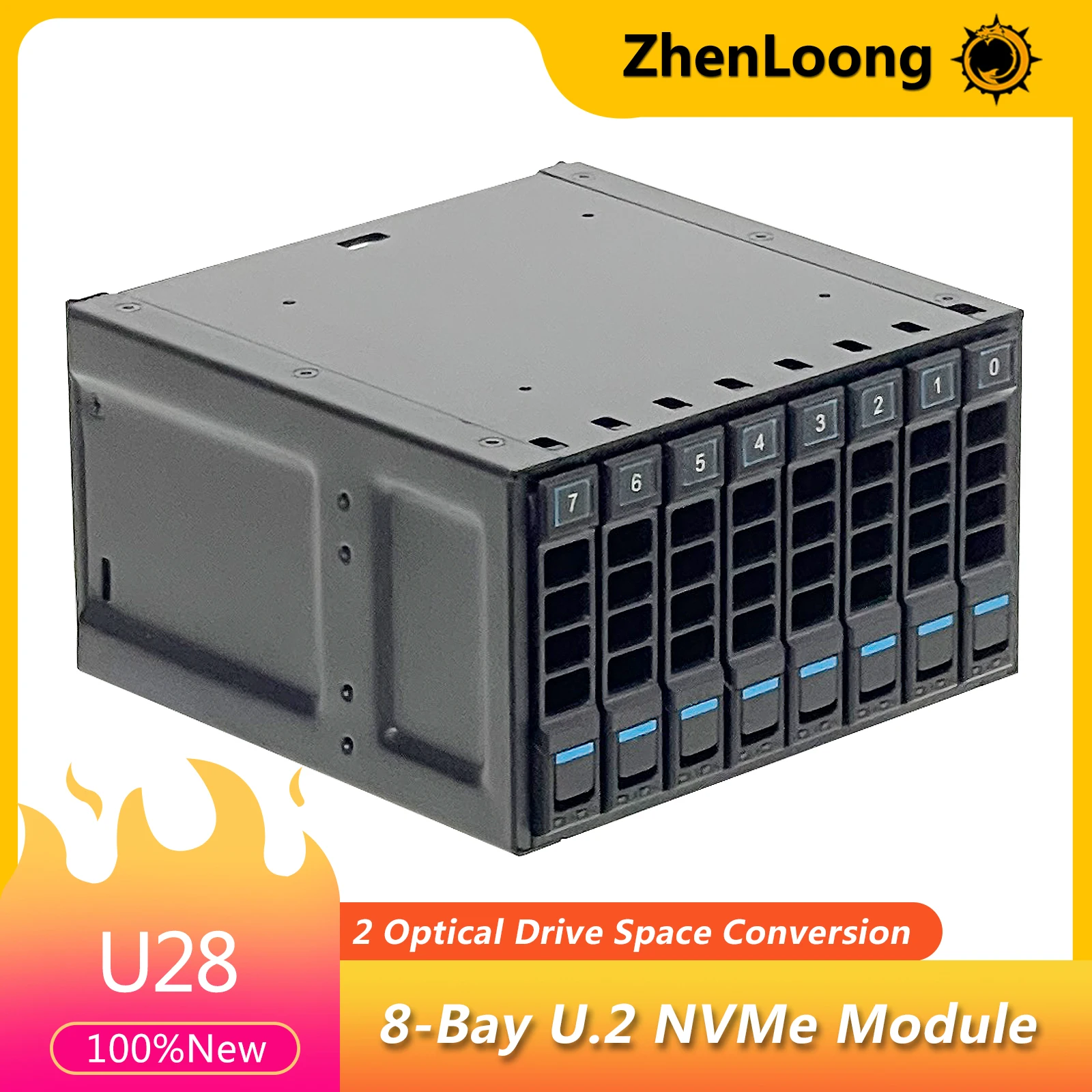 ZhenLoong 2,5-Zoll-8-Bay NVMe U.2 SSD Hot-Swap-Modul Cage Gen4 32 GB Backplane SFF8654/Installation von 2 optischen Laufwerkspositionen Image