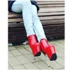 Rote mittlere Waden-Plateaustiefel mit spitzer Zehenpartie, dünner hoher Absatz, modisch, sexy, kühl, Winter, große Größe 2025, Damenschuhe, Zapatillas Mujer
