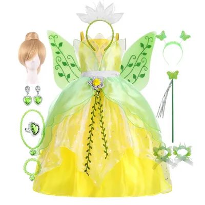 Tiana Kleid Mädchen Halloween Party Grünes Kleid Prinzessin Cosplay Kostüm Geburtstag Mädchen Image
