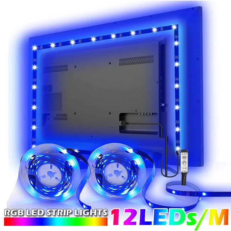 USB-LED-Leuchten für Schlafzimmer, RGB-LED-Streifen mit 3-Tasten-Controller, LED-Lichtleiste mit selbstklebenden USB-5-V-RGB-LED-Leuchten