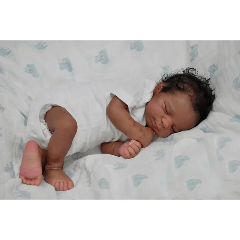 18 Zoll wiedergeborene Neugeborene Babypuppe schlafendes Baby Pascale mit dunkler Haut Afroamerikaner schwarze Puppe Bonecas Bebe Reborn Puppen Image