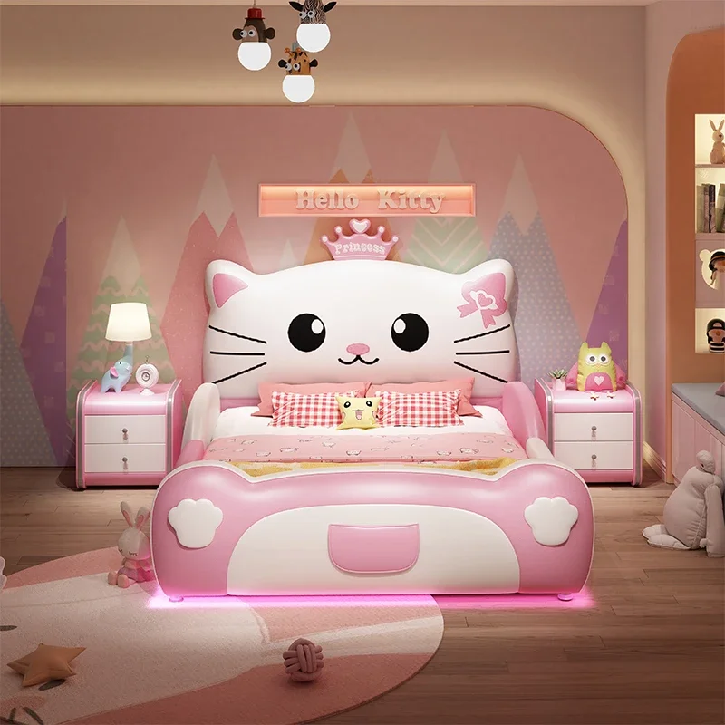 Prinzessin Mädchen Luxus Doppel Babybett Kind mit Schreibtisch Moderne Weiche Jungen Schlafzimmer Möbel Kinder Einzelrahmen Design Loft Lit