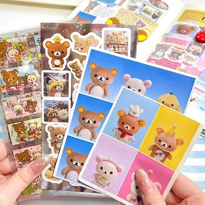 Kawaii Rilakkuma Star Flash Membran Aufkleber Unabhängige Schneidfolie Aufkleber Niedliche ID Foto Hand Konto DIY Dekorieren Spielzeug Geschenk Image