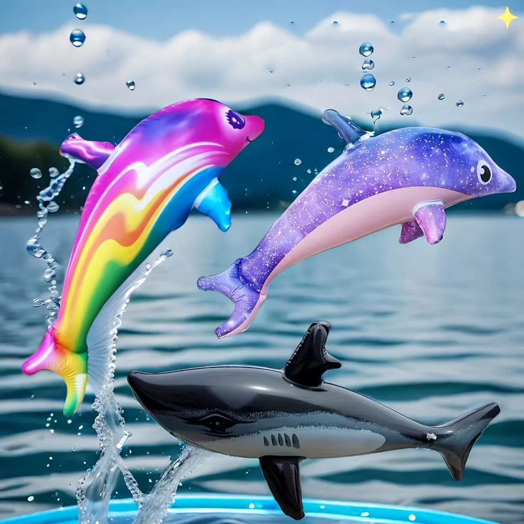Aufblasbares Poolspielzeug für Delphin und Hai mit Sternenhimmel-Design – schwimmendes Sommer-Schwimmzubehör aus PVC für Strandpartys, Poolspielzeug Image