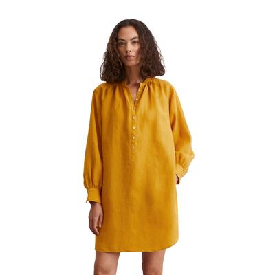 Midikleid MARC O'POLO "aus leichter Qualität", Damen, Gr. 44, Normalgrößen, gelb (golden gelb), Obermaterial: 100% Leinen; Futter: 100% Nicht verfügbar, unifarben, loose fit kurz, Langarm Manschette, Kleider Image