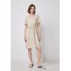 Sommerkleid STREET ONE STUDIO, Damen, Gr. 44, EURO-Größen, moonstone sand, Stoff, 100% Leinen, unifarben, casual, normal knielang, V-Ausschnitt, Kurzarm Bündchen, Kleider, mit Tunnelzug an der Taille