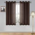 Semi Sheer Curtains Grommet Top Window Curtains for Bedroom Living Room Faux Linen Look Voile Transparent Solid Sheer Drapes Set of 2 Panels 52 x 45 Inches Long Brown