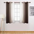 Faux Linen Ombre Sheer Curtains - Gradient Semi Voile Curtains for Bedroom and Living Room Set of 2 Grommet Top Window Curtain Panels 42 x 54 Inches Long Chocolate Brown