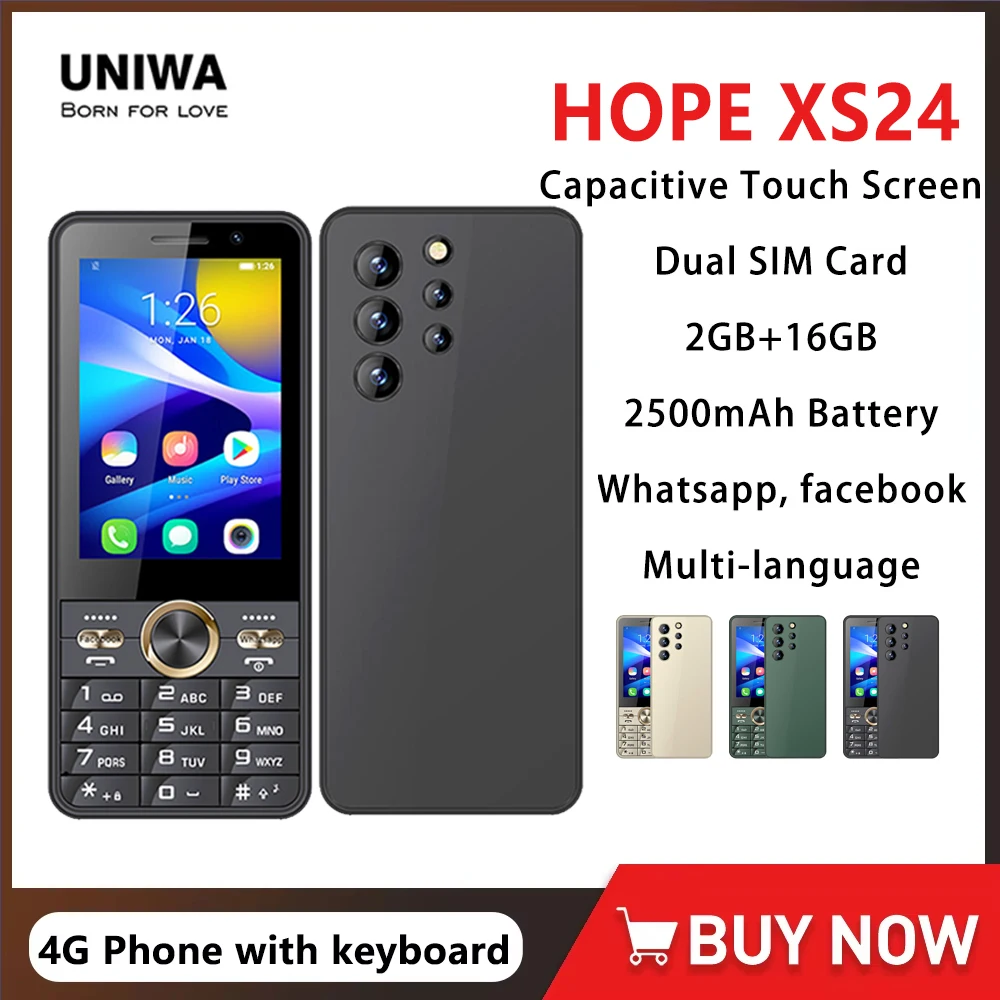 UNIWA HOPE XS24 4G écran tactile clavier téléphone Android 8.1 double SIM 3.5 pouces 2GB + 16GB 2500mAh téléphone portable Whatsapp téléphone demi-touch