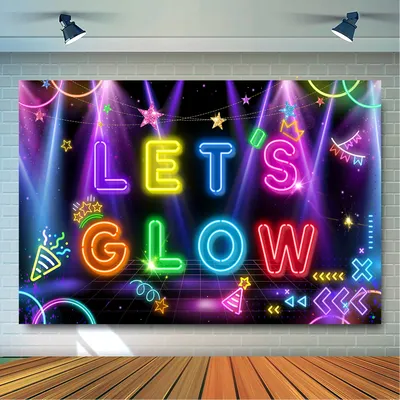 Neon Let's Glow Party Backdrop, 180x110 CM Lets Glow Backdrop, Glow in The Dark Backdrop & Neon
