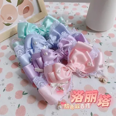 1 Women's Polyester ribbon Lace Lace Pearl chain Internet celebrity big bow tie hairpin Fashion