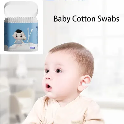 200 pcs Dual Tips Baby Cotton Swab Soft Degreasing Cotton Extra Thin Stem Sterile Cotton Buds Ear