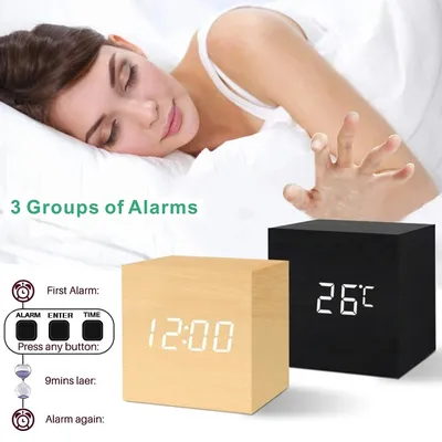 LED Bedside ClocK USB/AAA Powered Wooden Digital Alarm Clock Control Clocks Desktop Time