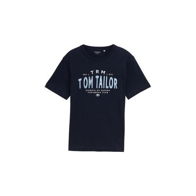 TOM TAILOR Herren T-Shirt mit Logo-Print, blau, Uni, Gr. M Image