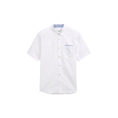 TOM TAILOR Herren Regular Fit Kurzarmhemd aus Baumwolle, weiß, Uni, Gr. XXL Image