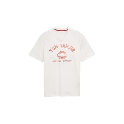 TOM TAILOR Herren T-Shirt mit Logo-Print, weiß, Uni, Gr. S Image