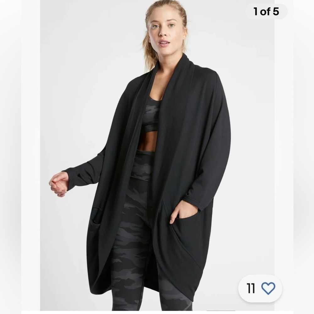 Athleta Sweaters | Athleta-Xxs/Xs-Black-Ethereal Cocoon Wrap, Two Front Pocket Cardigan | Color: Black | Size: Xxs/Xs