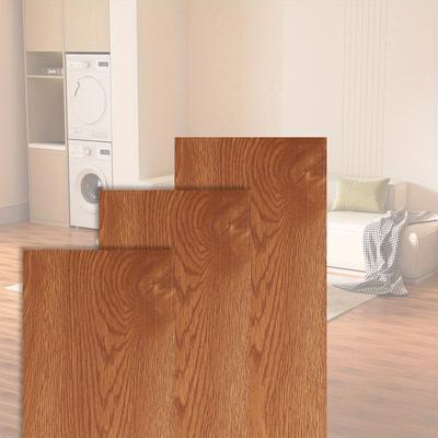 TEMU Wood Grain Pvc Floor Stickers, Self-adhesive Peel And Stick Vinyl For Living Room, Bedroom, Kitchen, Bathroom - Wall Renovation Tiles 91.44cm*15.24cm, Set Of 7pcs Image