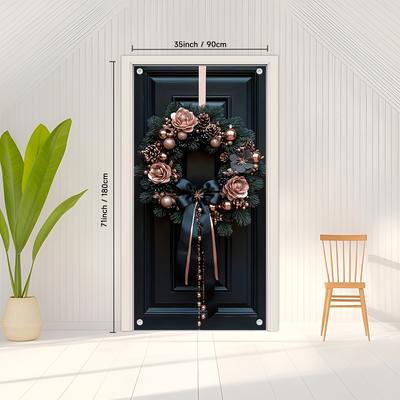 TEMU 1pc Rustic Polyester Christmas Wreath - Universal Holiday Door Cover Decoration, No Electricity Or Battery Needed, Ideal For Family Gatherings And Seasonal Celebrations Image