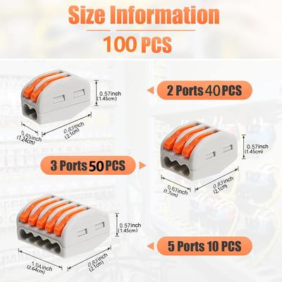 TEMU 100pcs Lever Wire Connectors Assortment Kit With 28-12 Awg, 2/3/5 Conductor Combination Compact, Electric Wire Connectors, Quick Disconnect Compact Splicing Connectors Image
