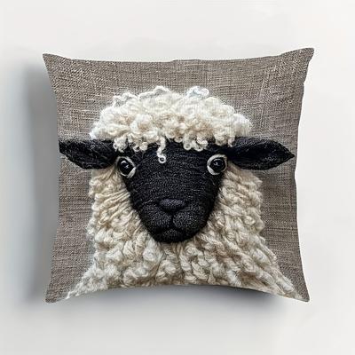 TEMU Sheep Embroidery Pattern - 18x18 Inch Ultra Soft Plush Double Sided Zippered Pillowcase, Washable - Room Decor, 3d Print No Embroidery (pillow Insert Not Included) Image